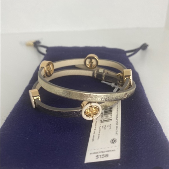 Tory Burch Jewelry - TORY BURCH GOLD MILLER ENAMEL DOUBLE WRAP BRACELET NWT & POUCH
